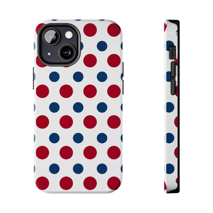 Patriotic Navy, White, and Red Polka Dot iPhone Case