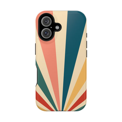 Retro Sunbeam MagSafe iPhone Case – 70s-Inspired Radiating Stripes in Coral, Teal, and Mustard