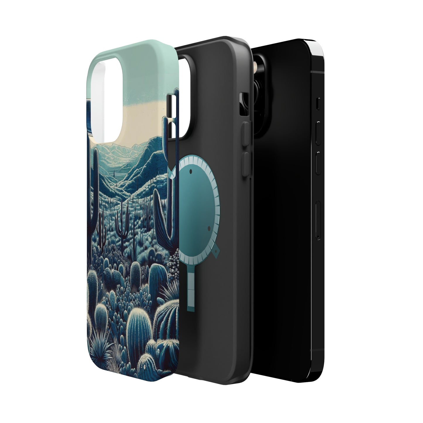 Desert Blues MagSafe Case - Serene Cactus Landscape for iPhone Series 13, 14, & 15