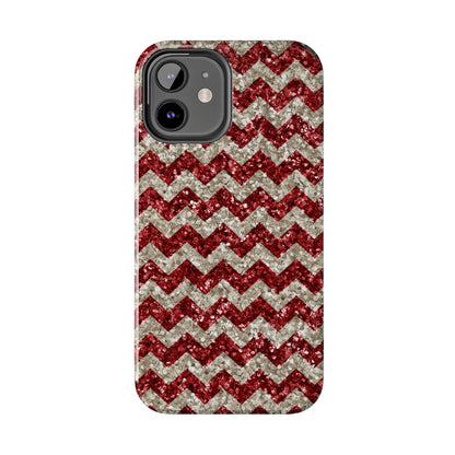 Sparkling Red & White Chevron – Glitter Illusion iPhone Case