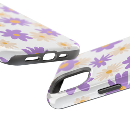 Retro Daisy Flower MagSafe iPhone Case – Pastel Purple & Cream Floral Design with Matte Finish