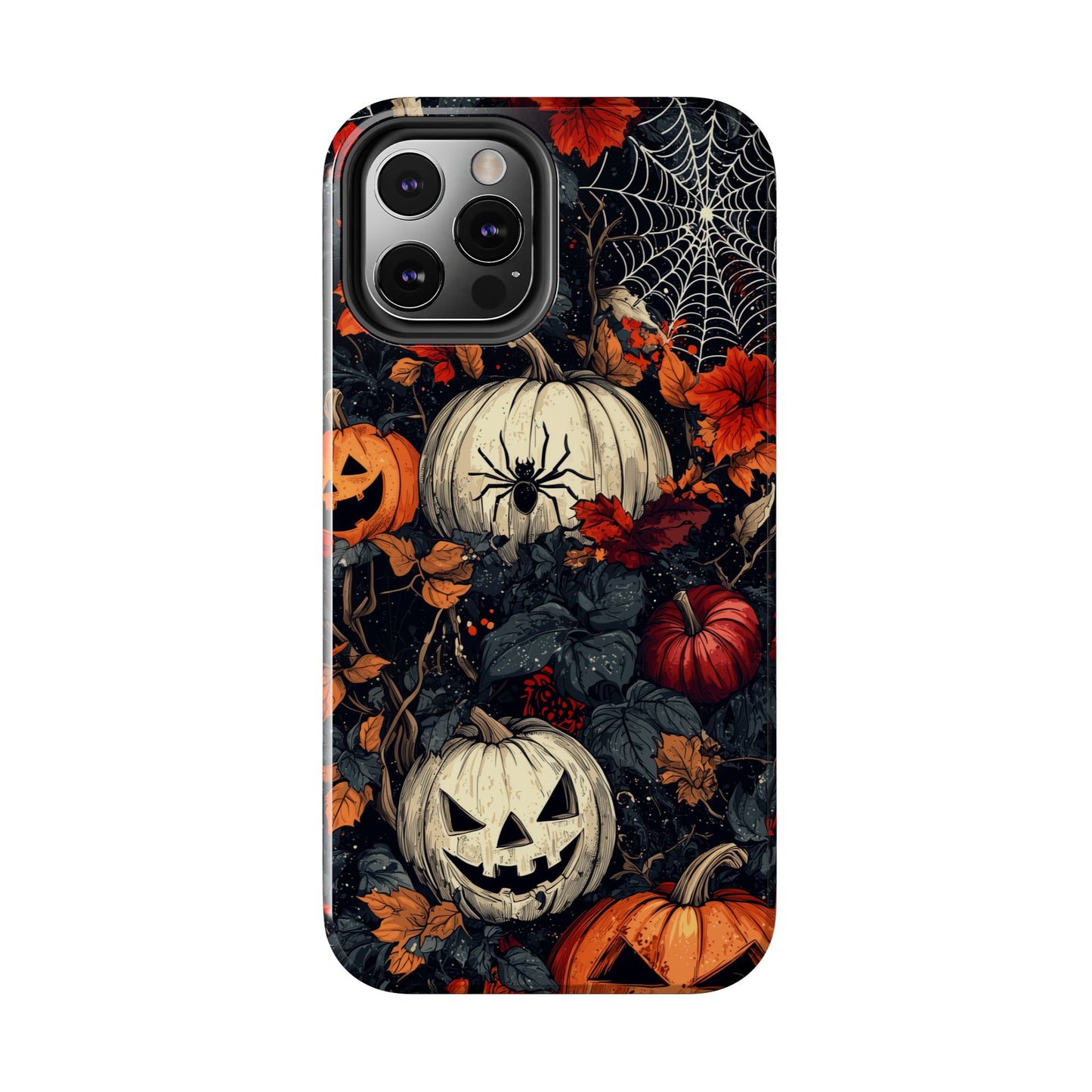 Hauntingly Elegant Halloween iPhone Case – Pumpkins, Spiders, and Autumn Leaves Design - BOGO Cases