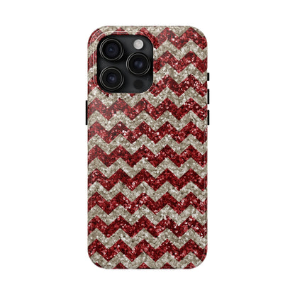 Sparkling Red & White Chevron – Glitter Illusion iPhone Case