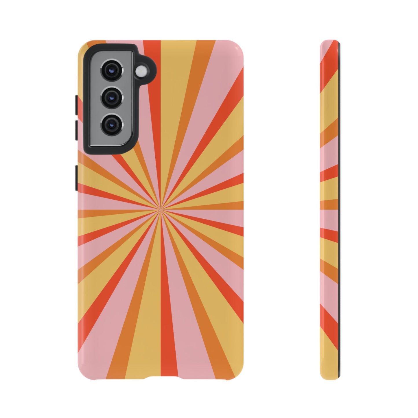 Bold Retro Sunburst Samsung Galaxy Case – Vibrant 70s-Inspired Rays in Orange, Pink, and Yellow