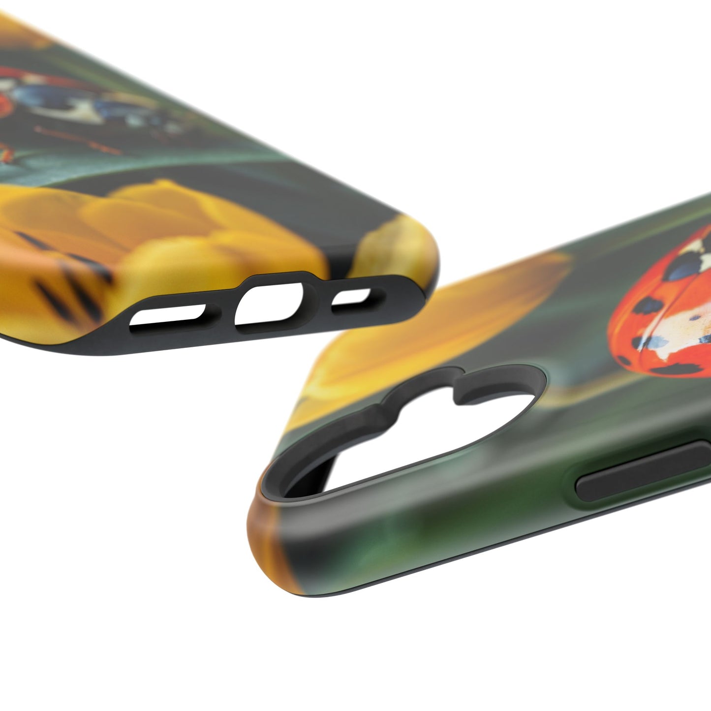 MagSafe iPhone Case: Vibrant Ladybug Amidst a Lush Yellow Flower Garden