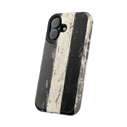 Vintage Vertical Stripe MagSafe iPhone Case - Black & White Grunge Design