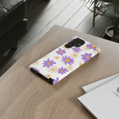 Retro Daisy Flower Samsung Galaxy Case – Pastel Purple & Cream Floral Design with Matte Finish