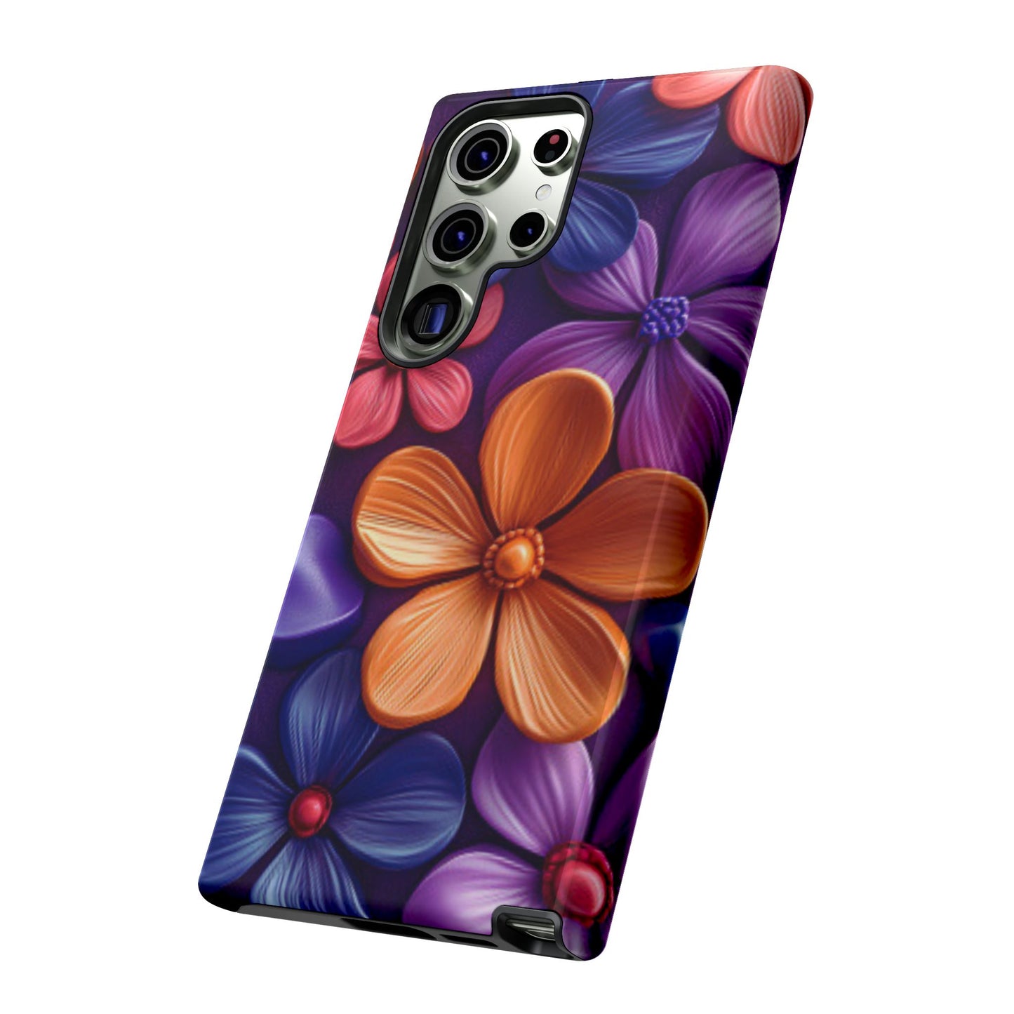 Bold Floral 3D Samsung Galaxy Case – Vivid Purple and Orange Flower Design, Shock - Resistant - BOGO Cases