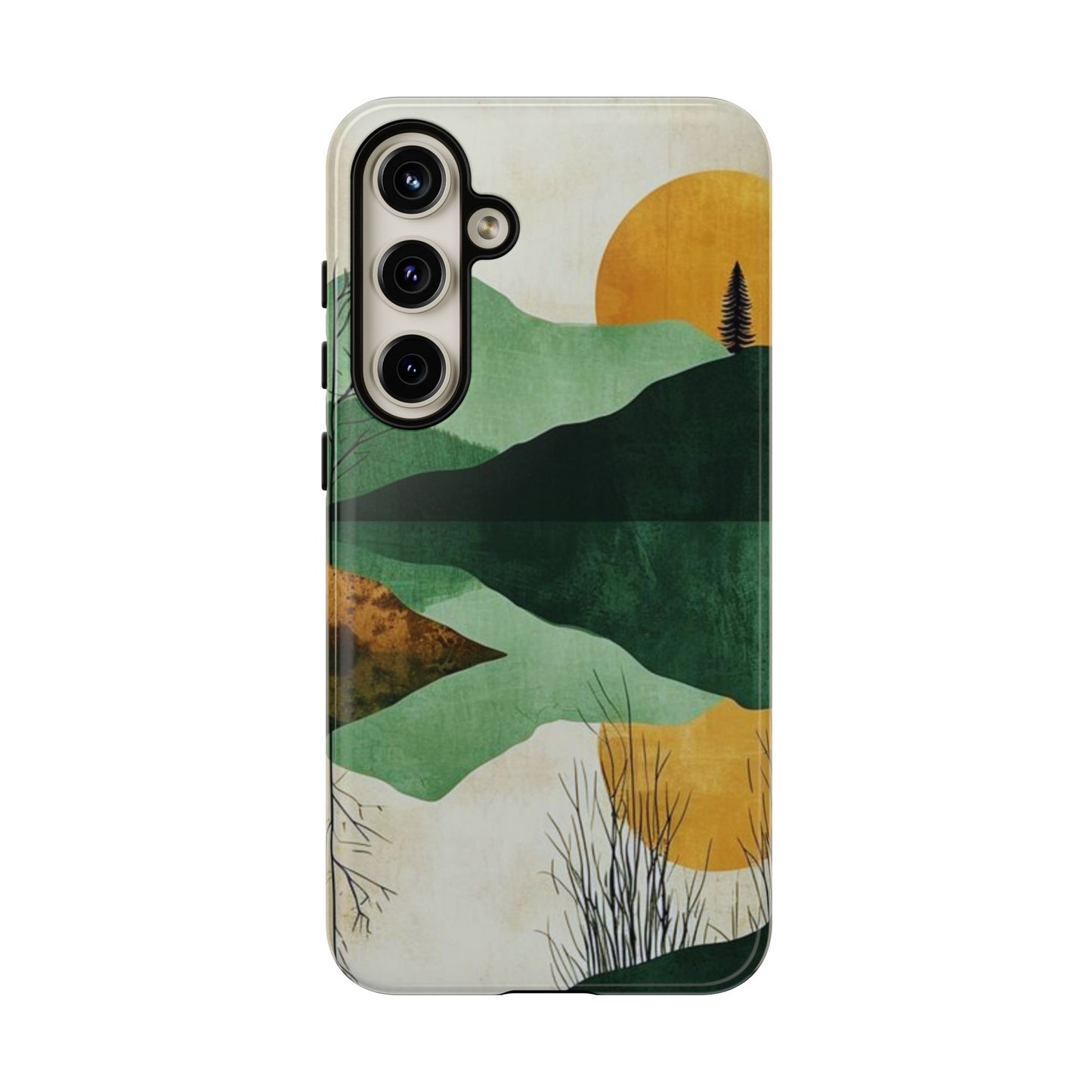 Retro Mountain Sunrise Samsung Galaxy Case – Minimalist Landscape Design, Dual-Layer Protection