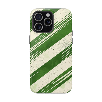 Green Stripes MagSafe iPhone Case – Bold Diagonal Brushstroke Design