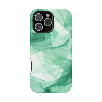 Translucent Flowing Green Fabric MagSafe iPhone Case – Elegant Fluid Design