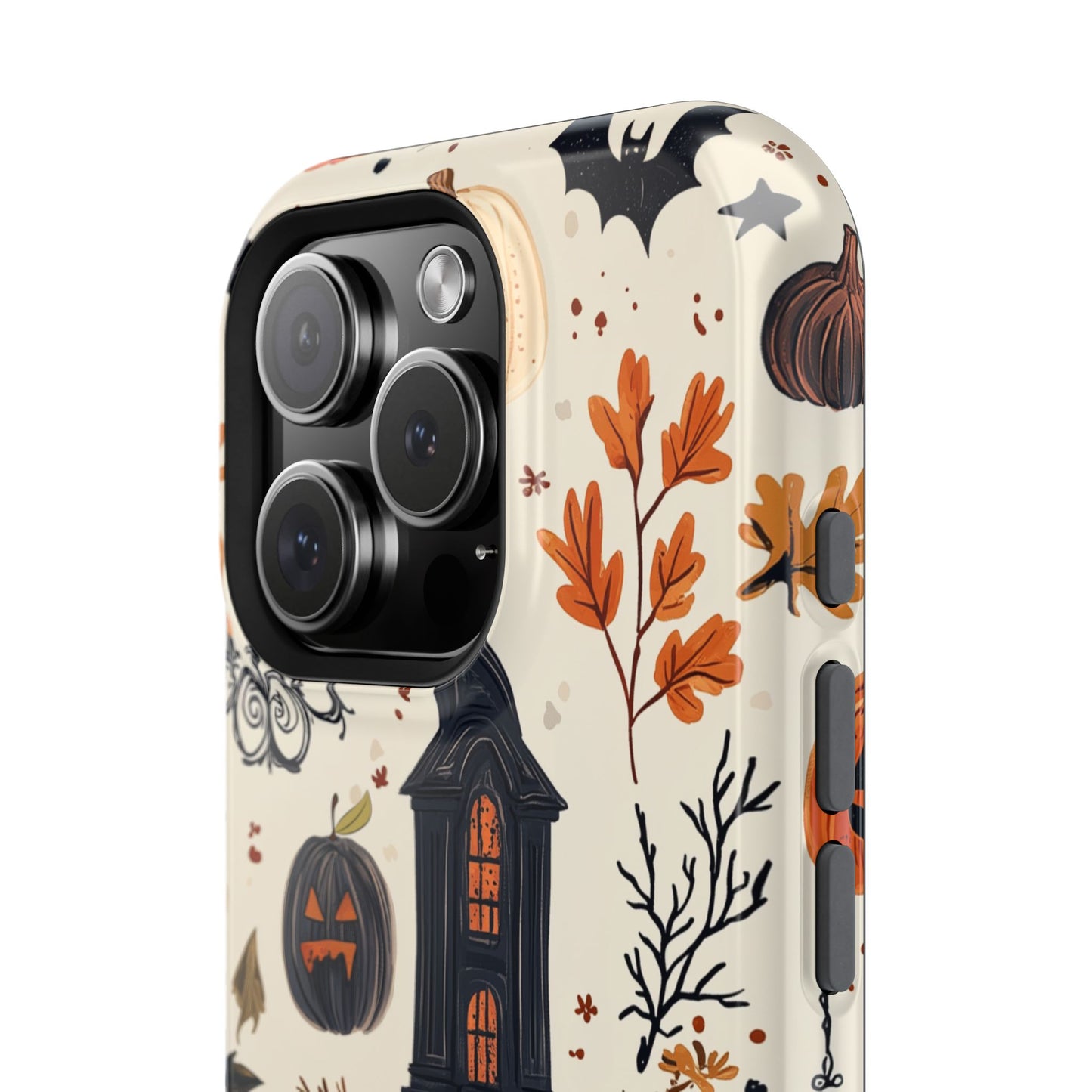 Haunted Halloween MagSafe iPhone Case – Haunted House, Bats, and Pumpkins Design