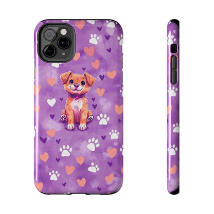 Cute Puppy iPhone Case - Adorable Pet Design with Hearts & Paw Prints, Protective Cover