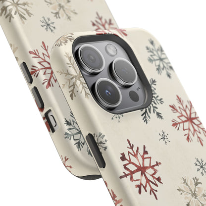 Vintage Red and Gray Snowflake Pattern – MagSafe iPhone Series Case