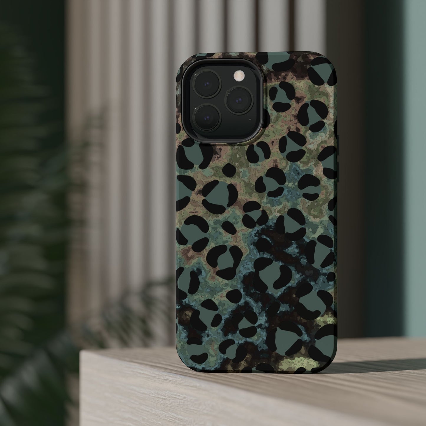 Moody Watercolor Leopard Print Tough MagSafe iPhone Case – Earthy Abstract Pattern with Dual-Layer Protection