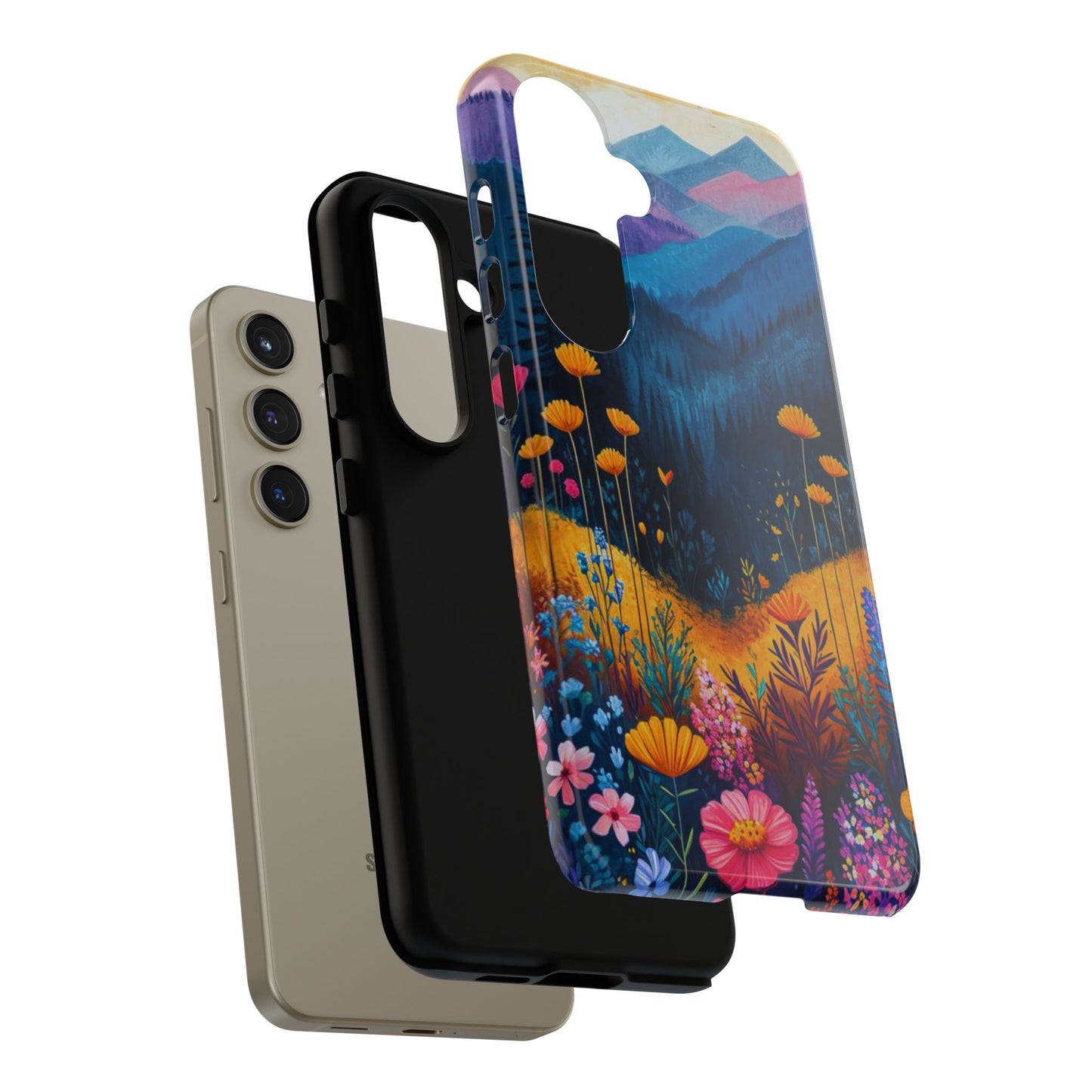 Vibrant Wildflower Mountain Samsung Galaxy Case – Bold Nature Art, Dual - Layer Protection - BOGO Cases