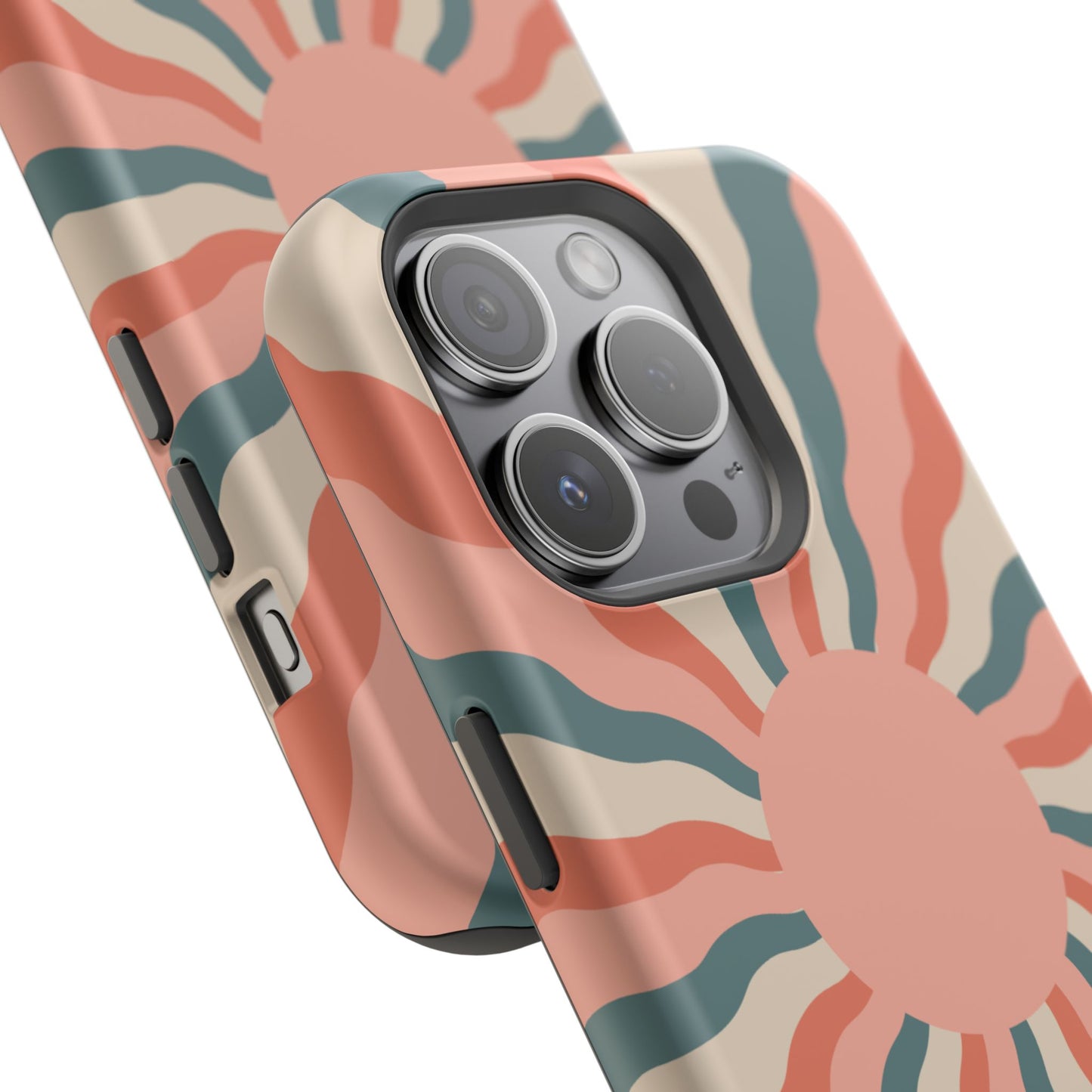 Retro Sunburst MagSafe iPhone Case – Bold 70s-Inspired Waves in Coral, Teal, and Cream