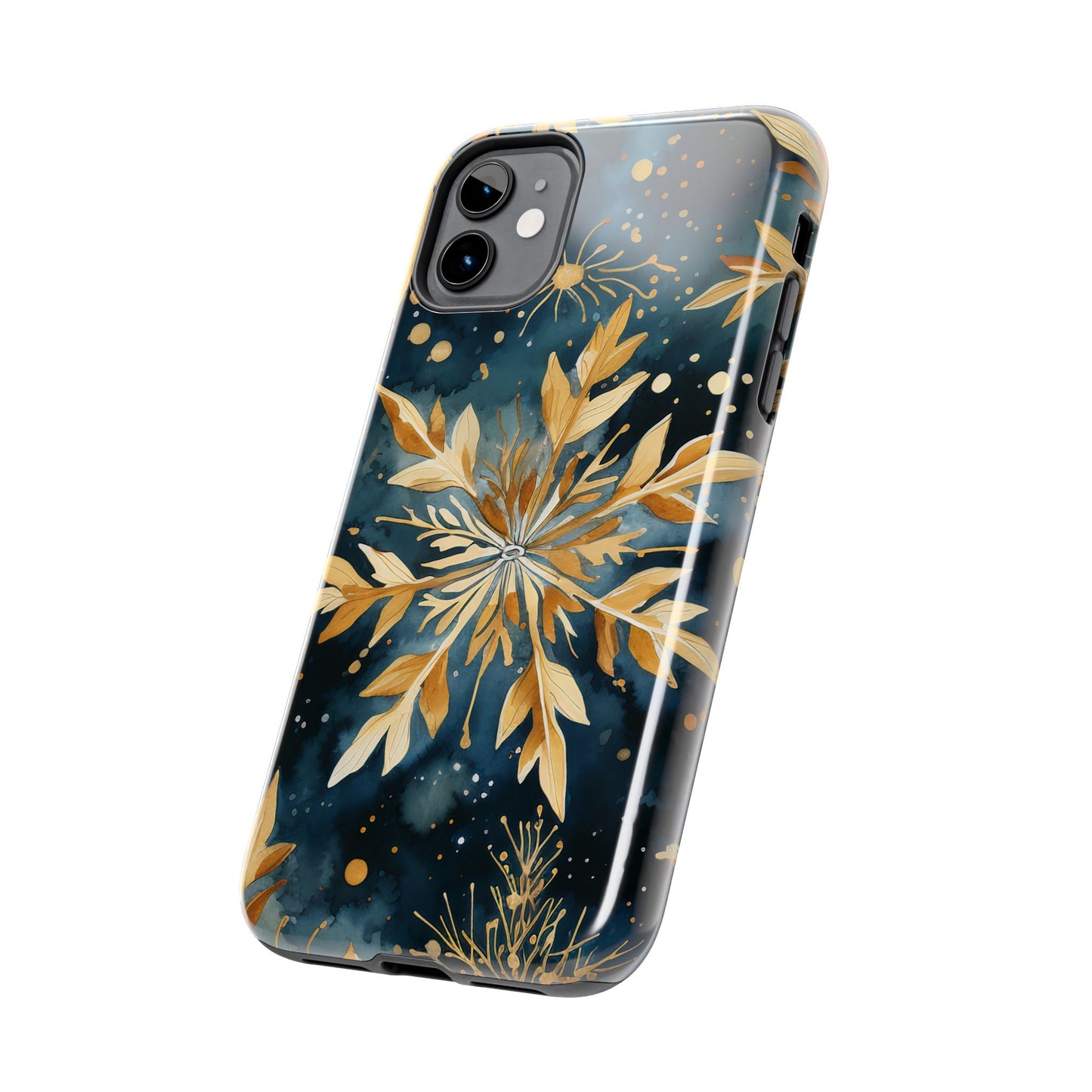 Gold Floral Snowflakes on Midnight Blue - iPhone Series Case