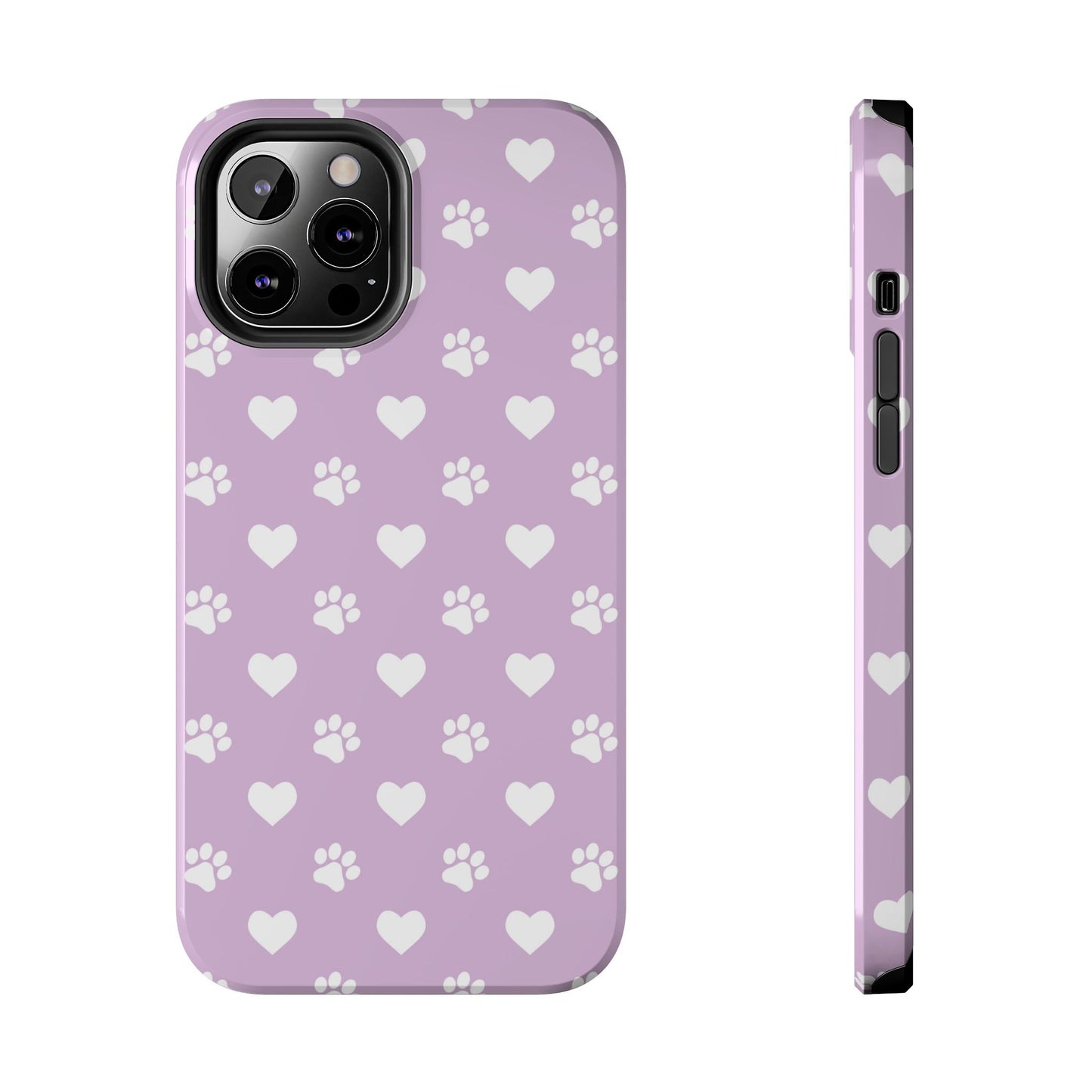 Purple Hearts & Paw Prints - Cute Pet Lover iPhone Case