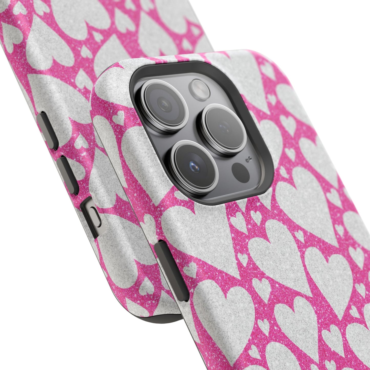 Pink and Silver Glitter Heart Pattern MagSafe Case