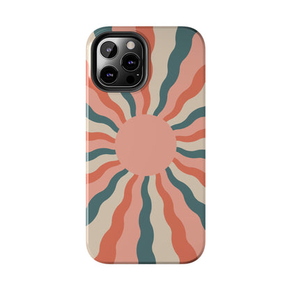 Retro Sunburst iPhone Case – Bold 70s-Inspired Waves in Coral, Teal, and Cream