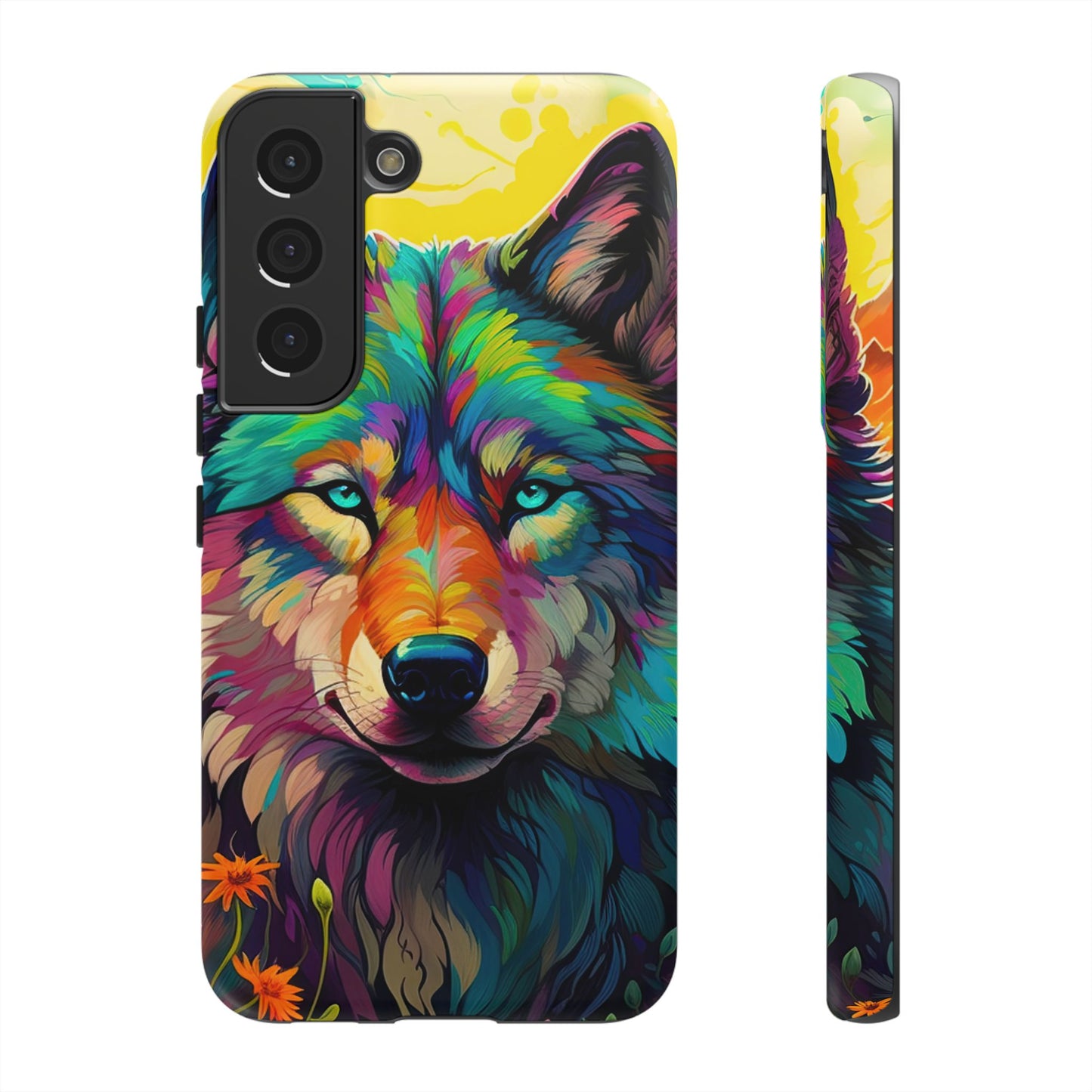 Rainbow Wolf in Bloom – Samsung Galaxy Case with Vivid Nature Design