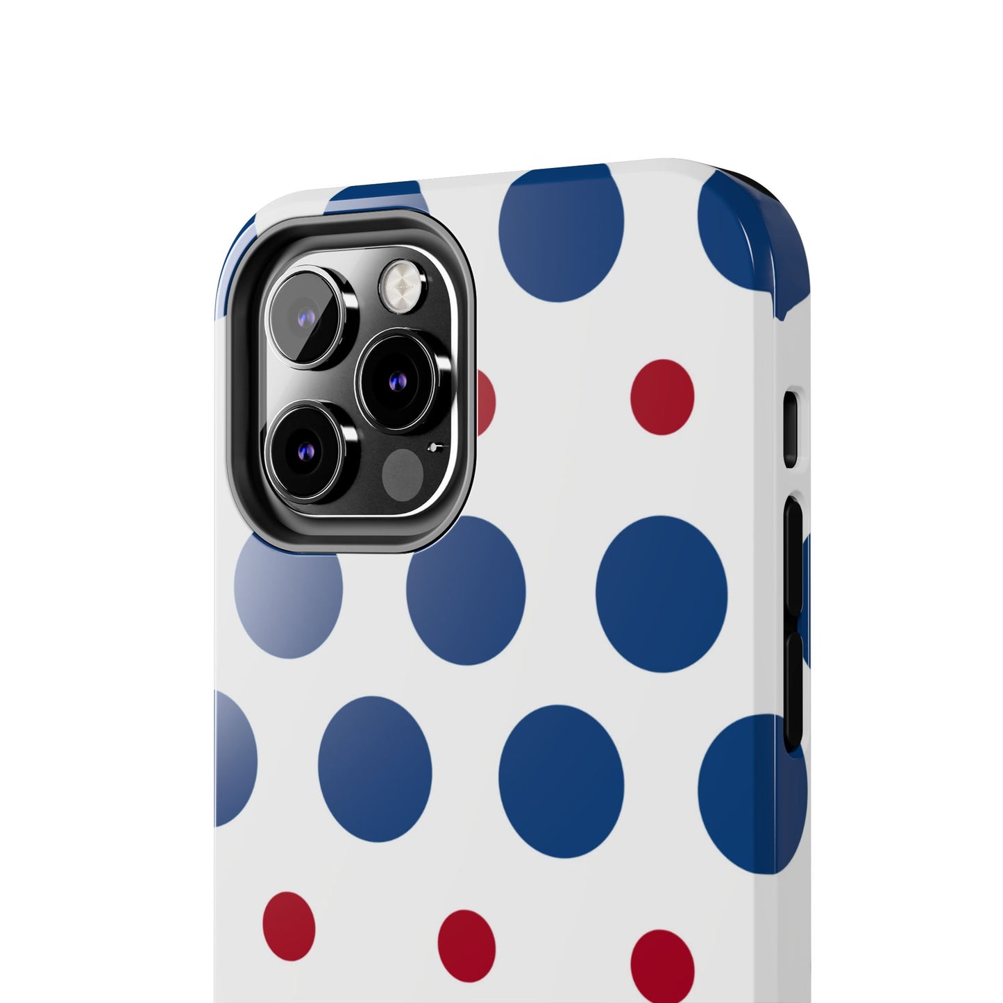 Bold Navy & Red Polka Dot Pattern – iPhone Case