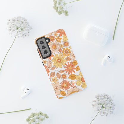 Vintage Floral Bloom Samsung Galaxy Case – Warm Orange & Yellow Retro Flower Design with Matte Finish