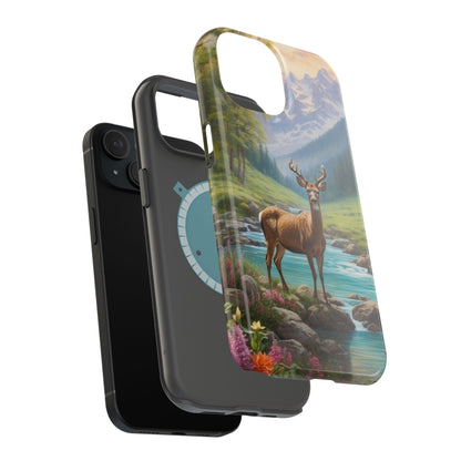 Alpine Serenity – Stag in Mountain Bliss MagSafe iPhone Cases