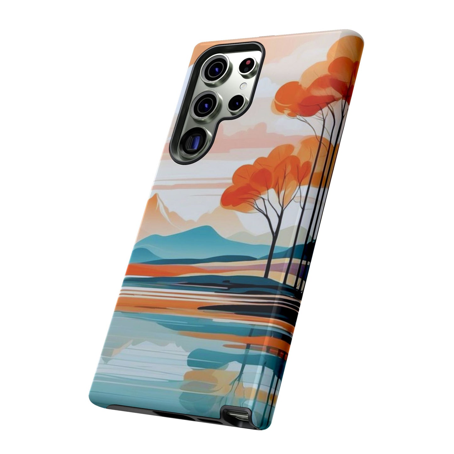 Serene Sunset Lake Samsung Galaxy Case – Minimalist Landscape Art, Dual - Layer Protection - BOGO Cases