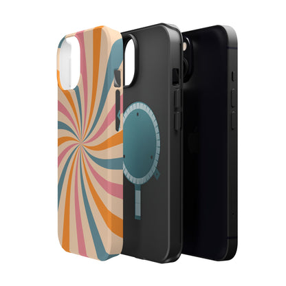 Retro Swirl Pattern MagSafe iPhone Case – Bold 70s Vibe in Pink, Orange, and Orange