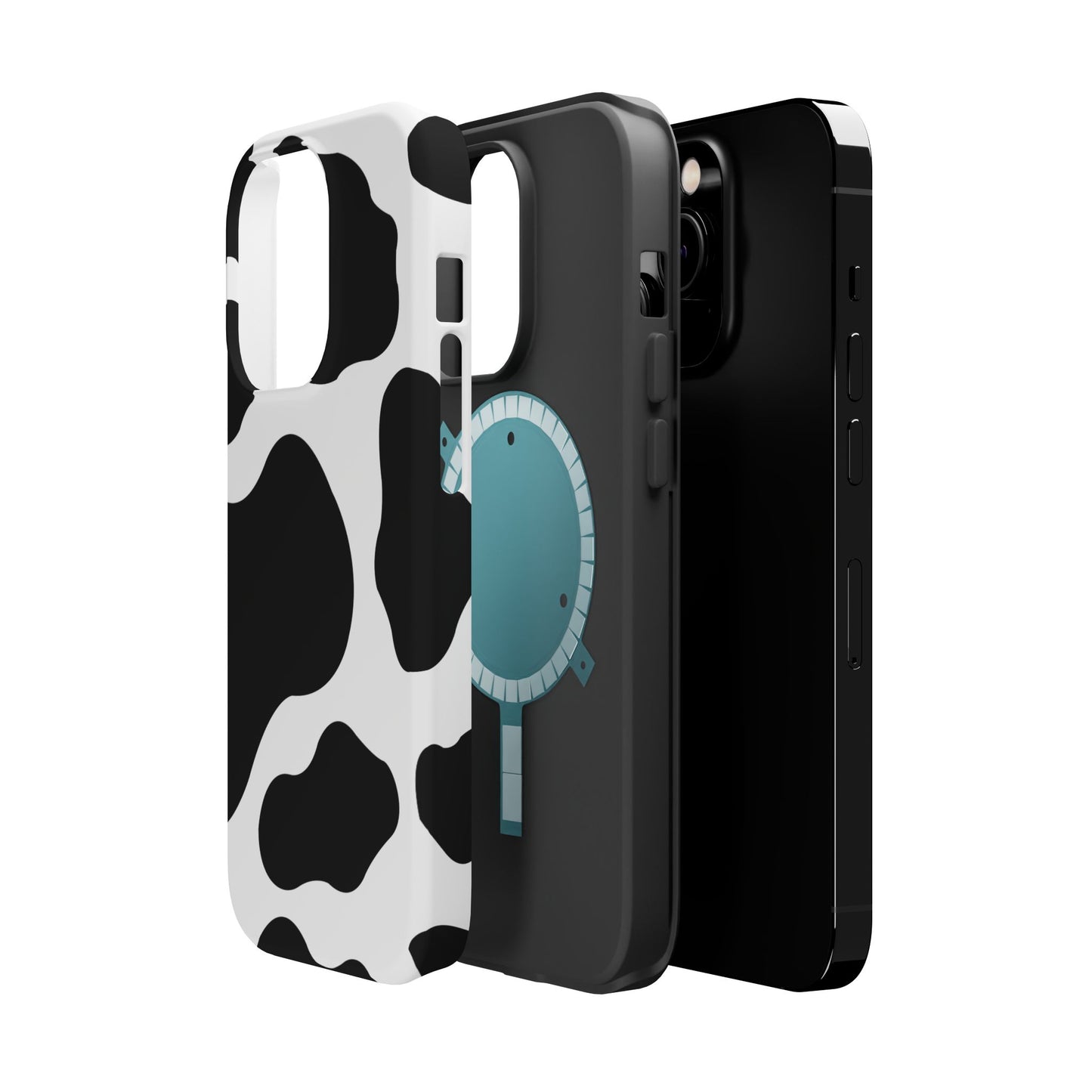 Chic Cow Print Tough Magsafe iPhone Case – Trendy Monochrome Animal Pattern with Dual-Layer Protection