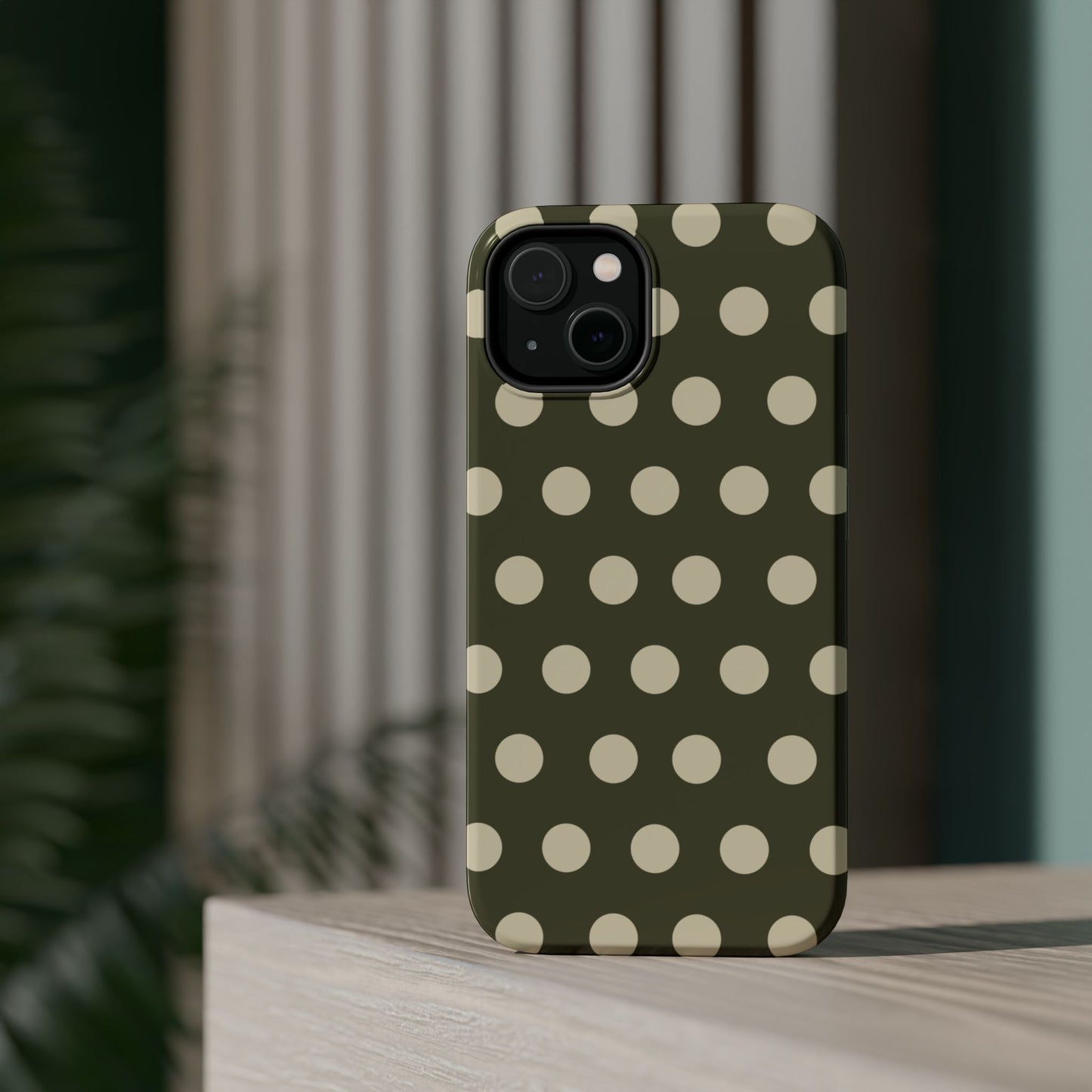 Vintage Green & Cream Polka Dots – MagSafe iPhone Case