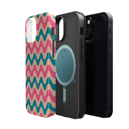 Retro Waves Pattern MagSafe iPhone Case – Shockproof Design with Dual-Layer Protection