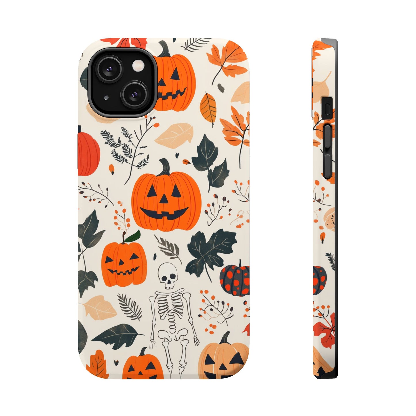 Spooky Pumpkin & Skeleton MagSafe iPhone Case – Halloween Jack-O'-Lantern Design