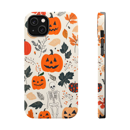 Spooky Pumpkin & Skeleton MagSafe iPhone Case – Halloween Jack-O'-Lantern Design