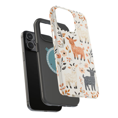 MagSafe iPhone Case: Smiley Goats & Dried Flowers – Vintage Charm