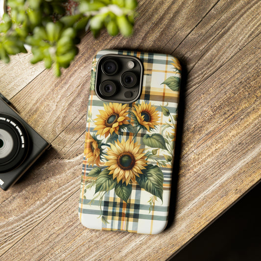 Cute Sunflower Phone Case - Sunny Blossom Plaid - Checkered Sunflowers Phone Case for iPhone & Samsung. Be Happy With These Bright Colors!