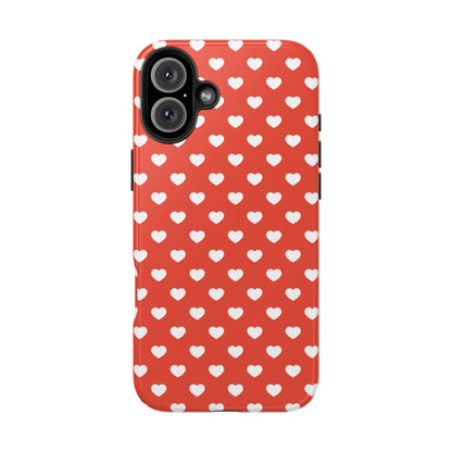 White Hearts on Red iPhone Case