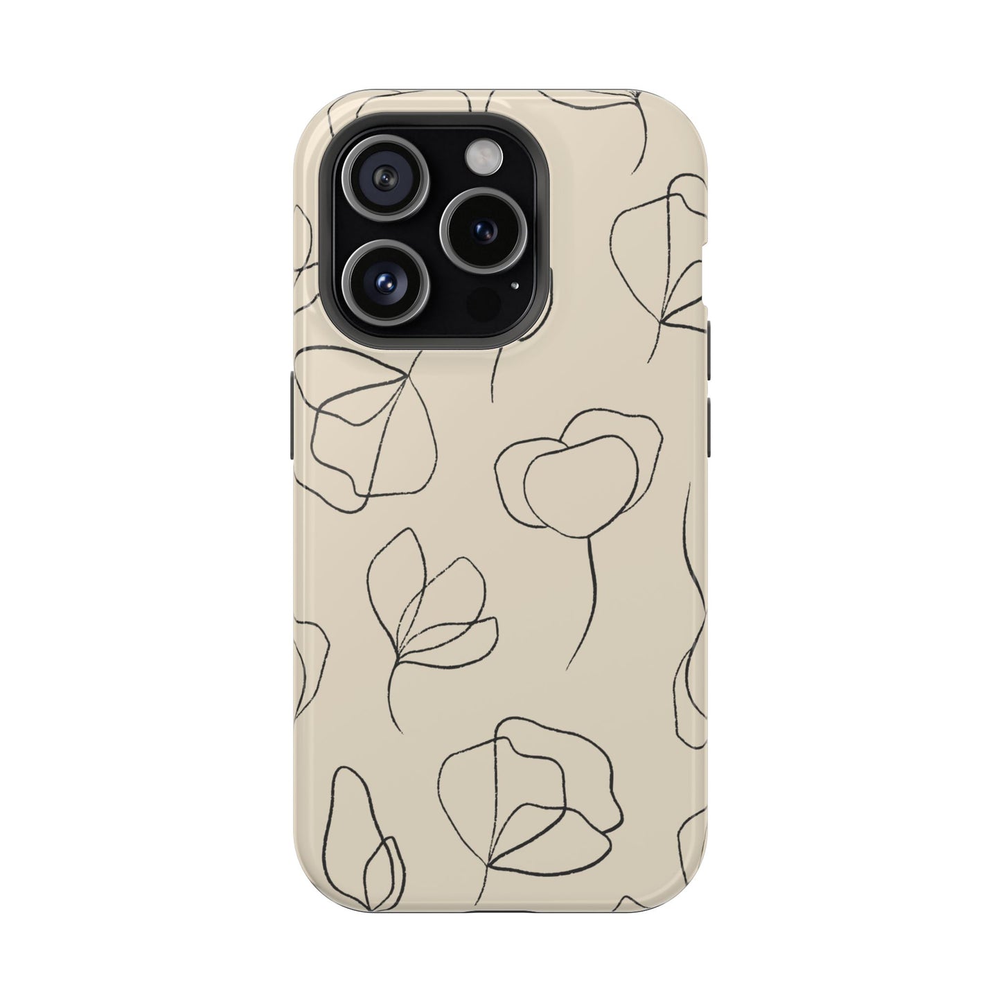 Minimalist Line Art Floral Tough MagSafe iPhone Case – Elegant Abstract Design with Dual-Layer Protection