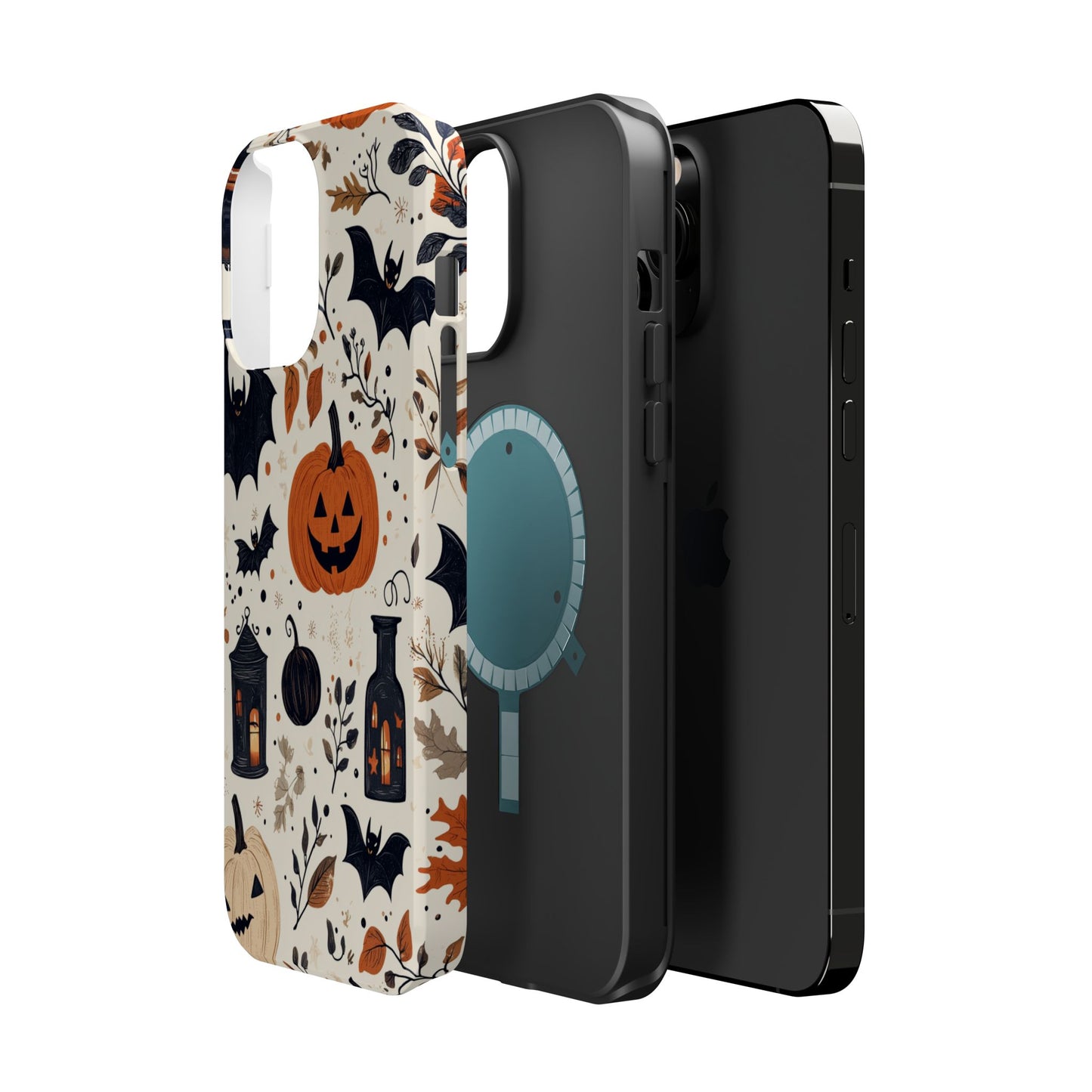 Charming Halloween MagSafe iPhone Case – Pumpkin, Bats, and Spooky Lantern Design