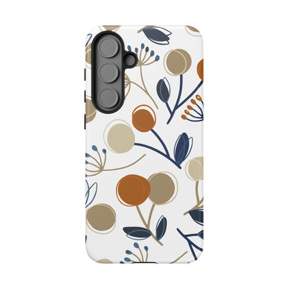 Modern Botanical Berries Tough Samsung Galaxy  Case – Earthy Tones & Navy Accents, Shock-Resistant