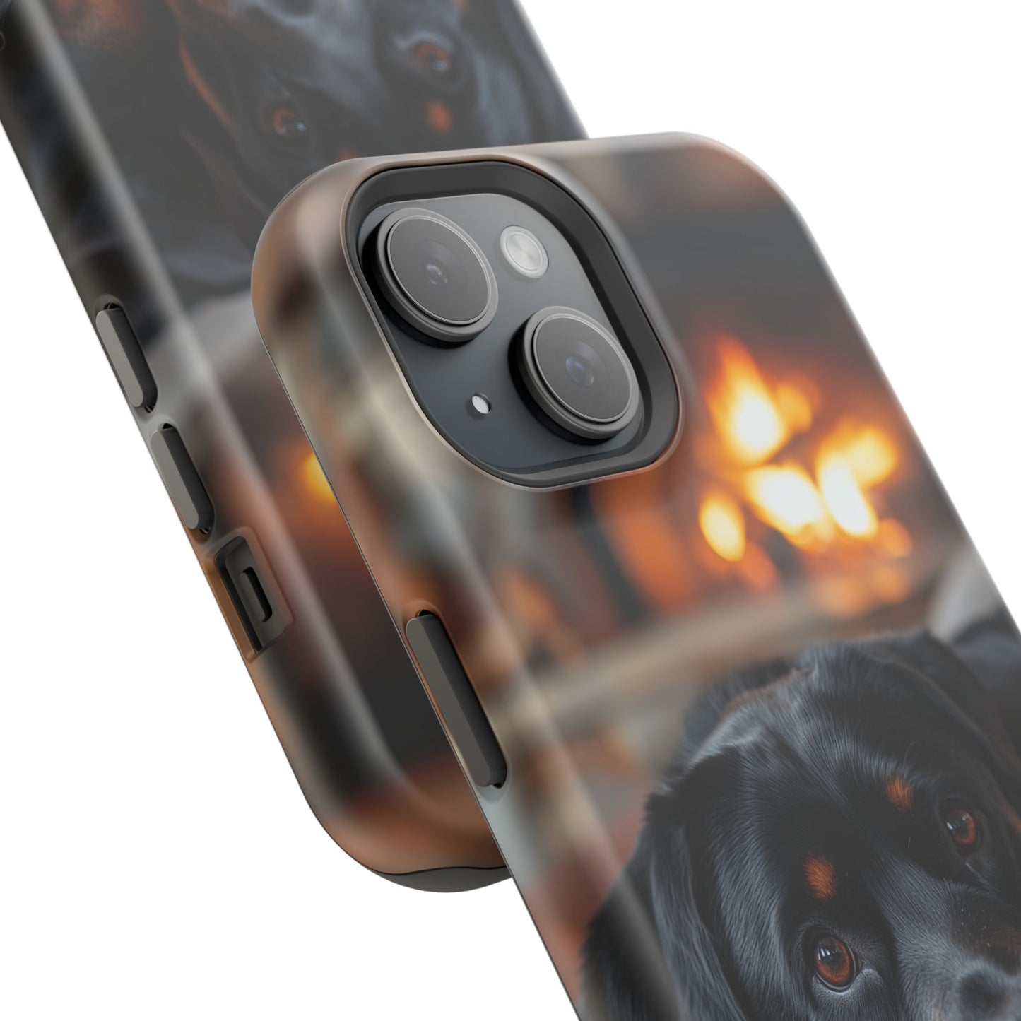 Charming Rottweiler by the Fireplace MagSafe iPhone Case – Cozy & Functional Design