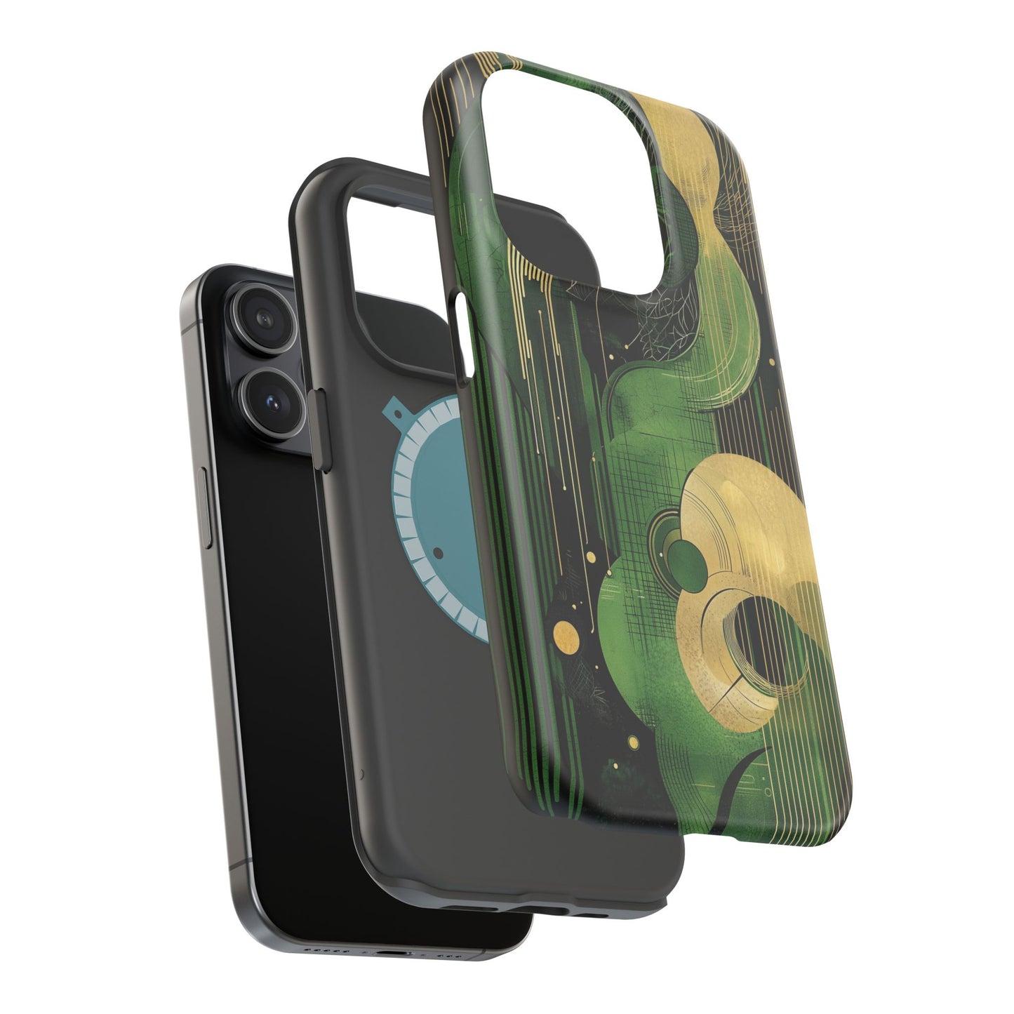 Abstract Green & Gold MagSafe iPhone Case - Geometric Art Deco Protective Cover