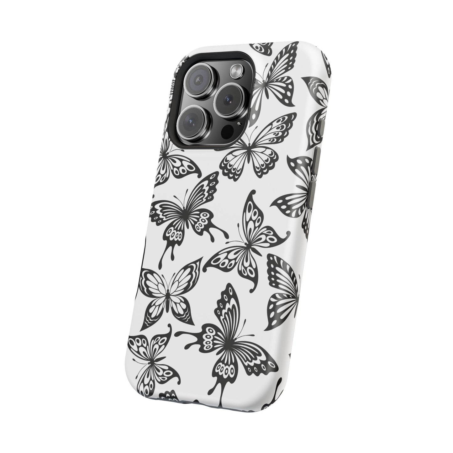 Monochrome Butterfly Pattern Tough MagSafe Case – Dual-Layer Protection with Matte Finish