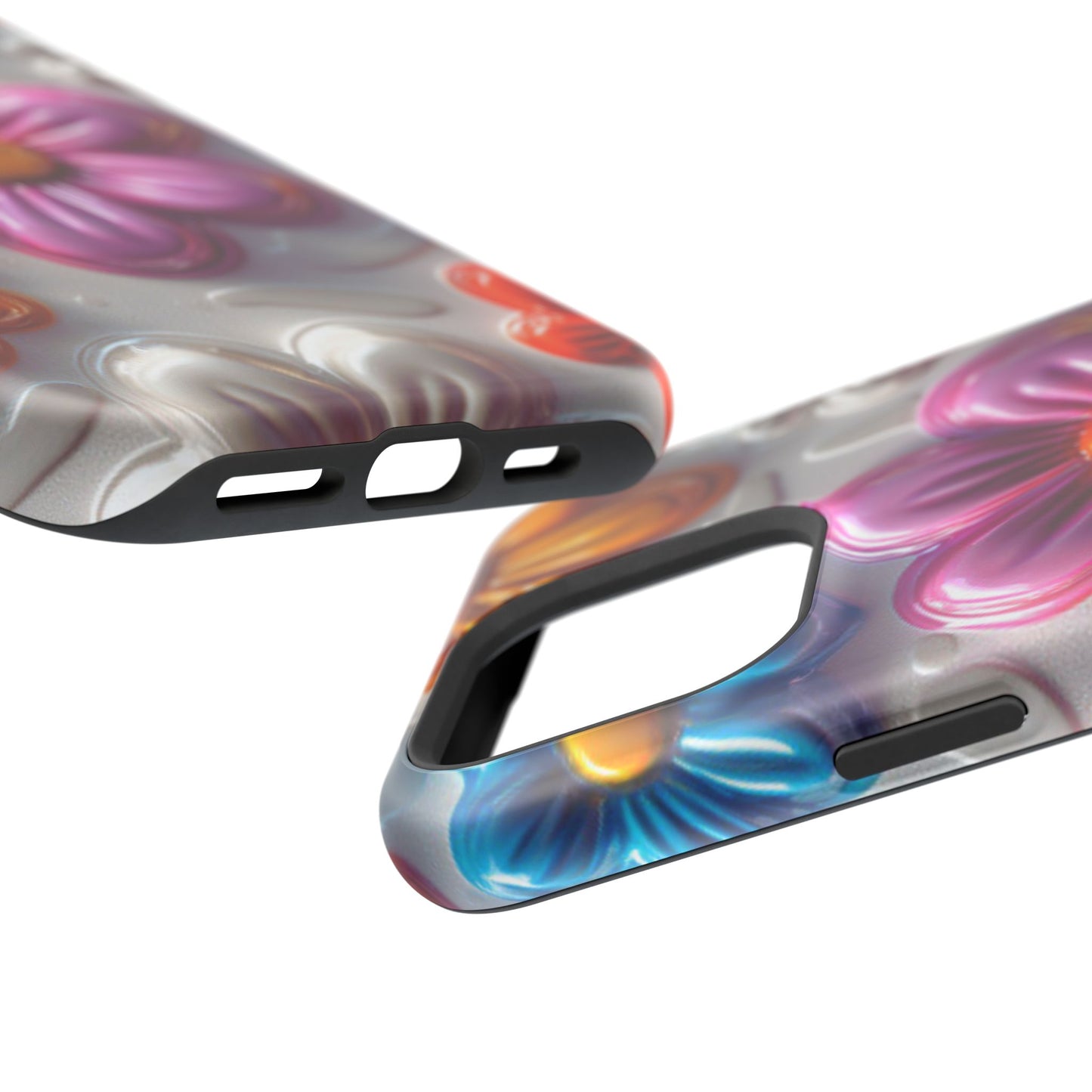 Glossy 3D Floral MagSafe iPhone Case – Colorful Flower Pattern, Durable Protection