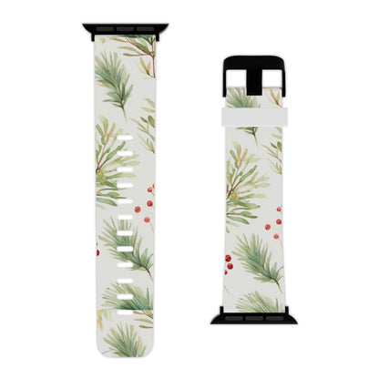 Winter Greenery & Berry Watercolor Apple Watch Band