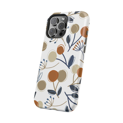 Modern Botanical Berries Tough MagSafe iPhone Case – Earthy Tones & Navy Accents, Shock-Resistant