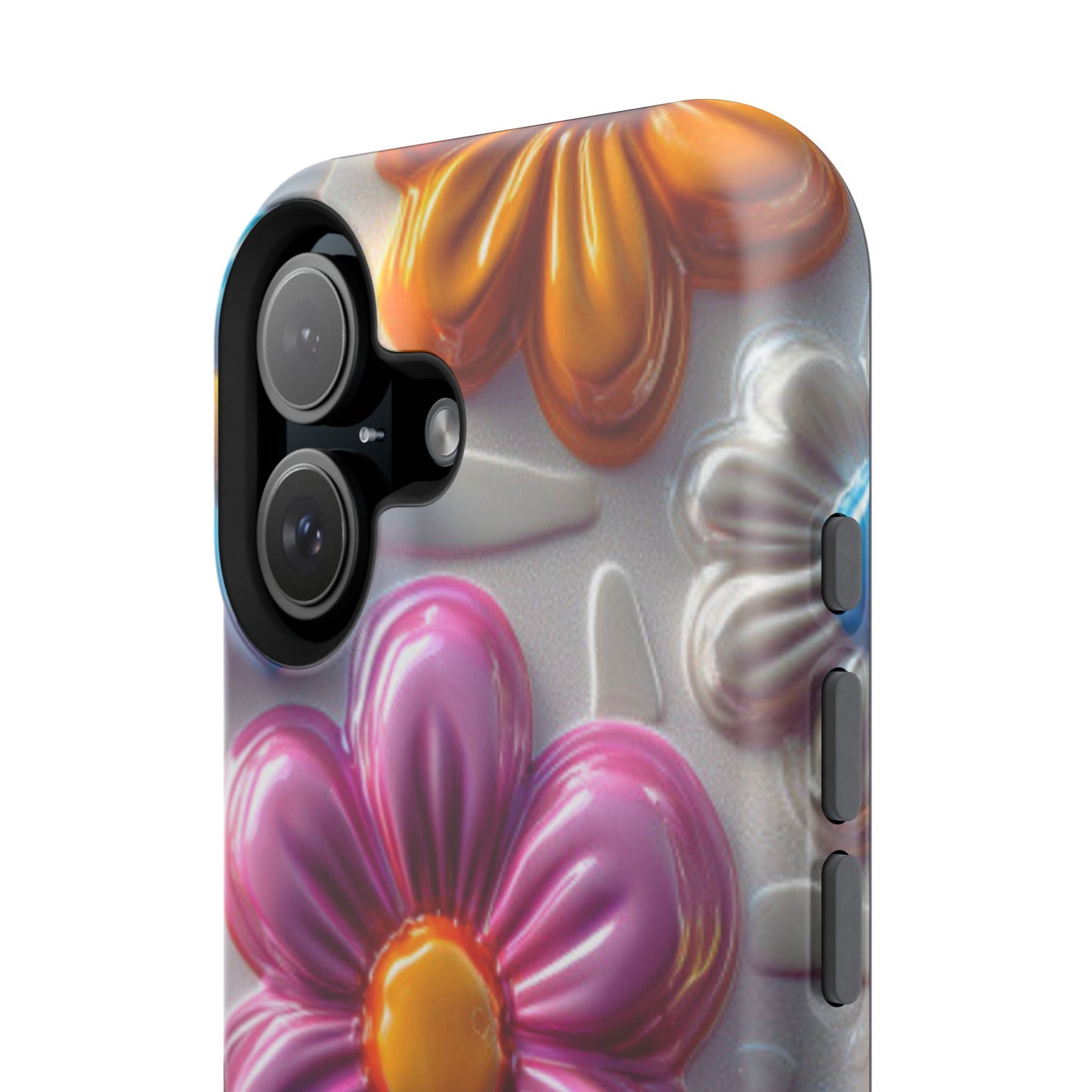 Glossy 3D Floral MagSafe iPhone Case – Colorful Flower Pattern, Durable Protection