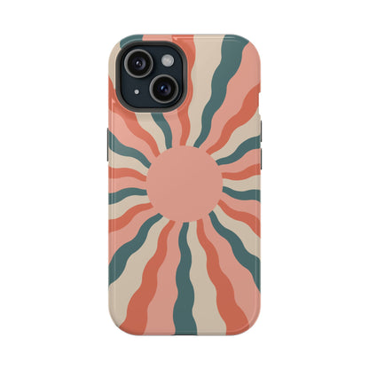 Retro Sunburst MagSafe iPhone Case – Bold 70s-Inspired Waves in Coral, Teal, and Cream